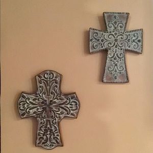 Crosses Set of 2 Decor Wall Hanging Unique Faith Rustic Resin